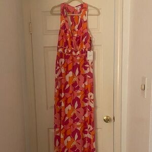 Japna Pink and Orange Floral Halter Dress